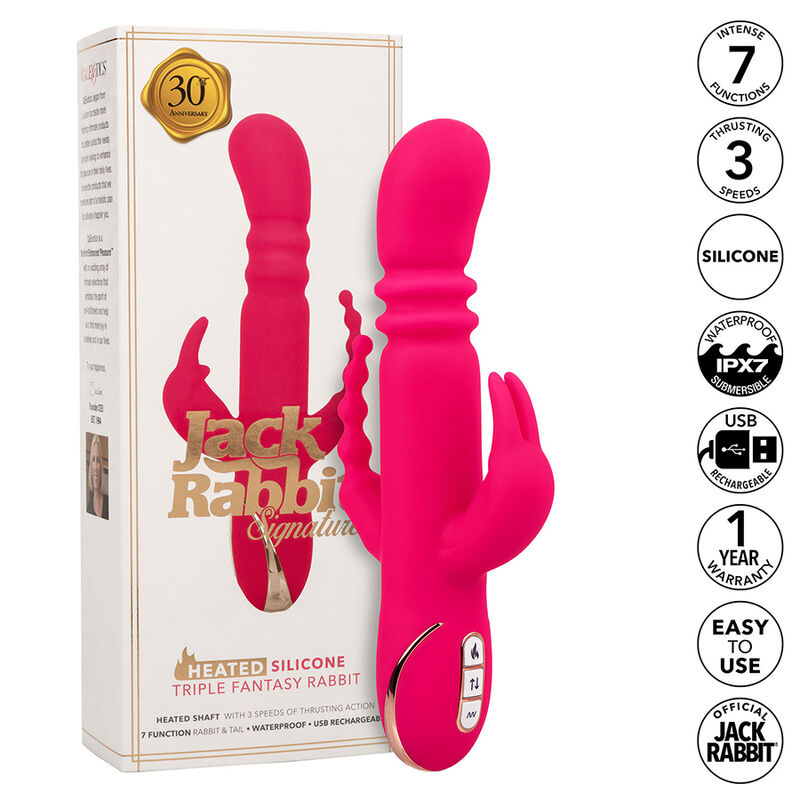 Calexotics - Jack Fantasy Triple Vibrador Calentable Rabbit Rosa 1 Calexotics - Jack Fantasy Triple Vibrador Calentable Rabbit Rosa