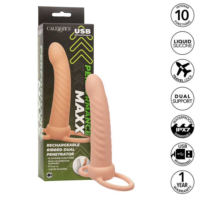 Calexotics - Maxx Doble Penetrador Acanalado 10 Vibraciones Natural 1 Calexotics - Maxx Doble Penetrador Acanalado 10 Vibraciones Natural