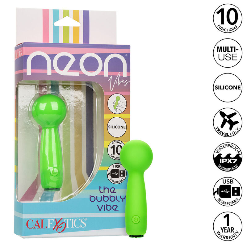 Calexotics - Neon Vibes The Bubbly Vibe Mini Masajeador 10 Vibraciones Verde 1 Calexotics - Neon Vibes The Bubbly Vibe Mini Masajeador 10 Vibraciones Verde