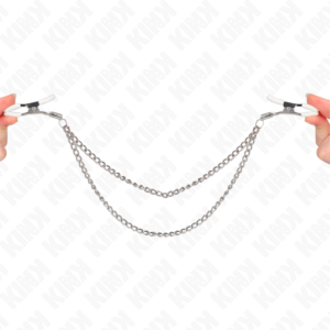 Kink - Pinzas para Pezones con Doble Cadena Fina Plateado 20/23 Cm
