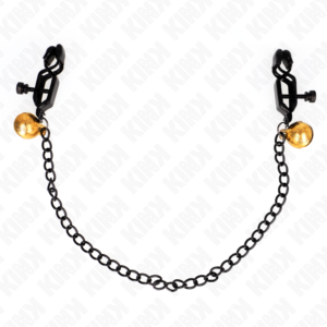 Kink - Pinzas para Pezones Planas Negro con Cascabel y Cadena Plateado 30 Cm