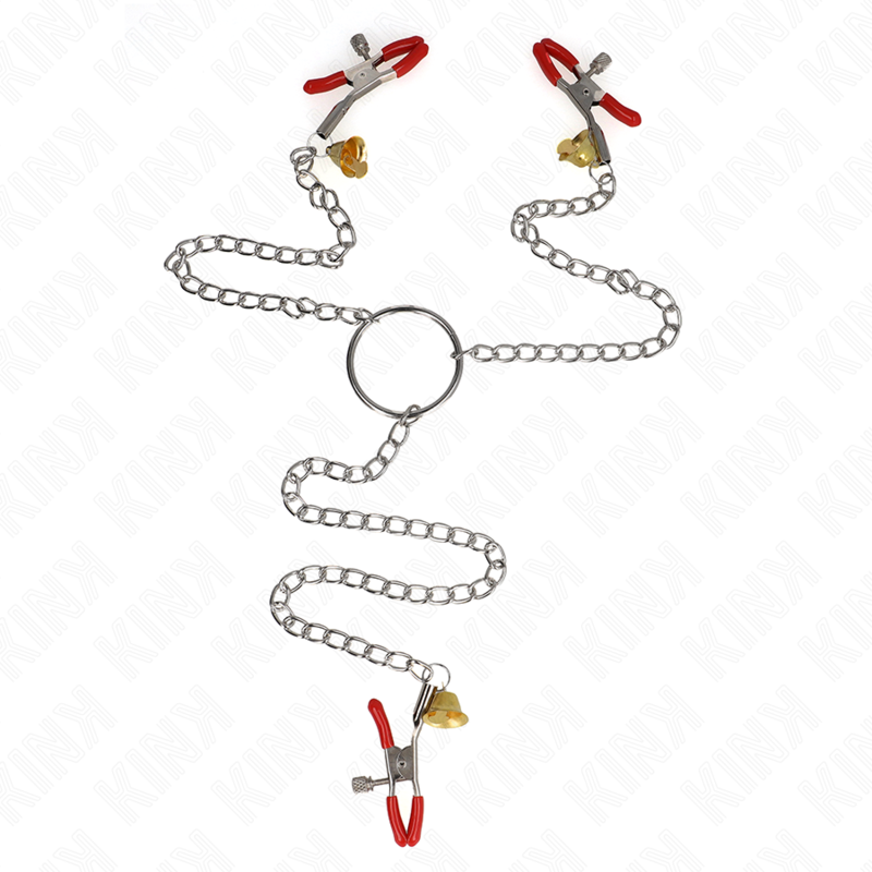 Kink - Pinzas Para Pezones Y Clítoris Rojas Con Cascabel Dorado Y Cadena 30 Cm 1 Kink - Pinzas Para Pezones Y Clítoris Rojas Con Cascabel Dorado Y Cadena 30 Cm