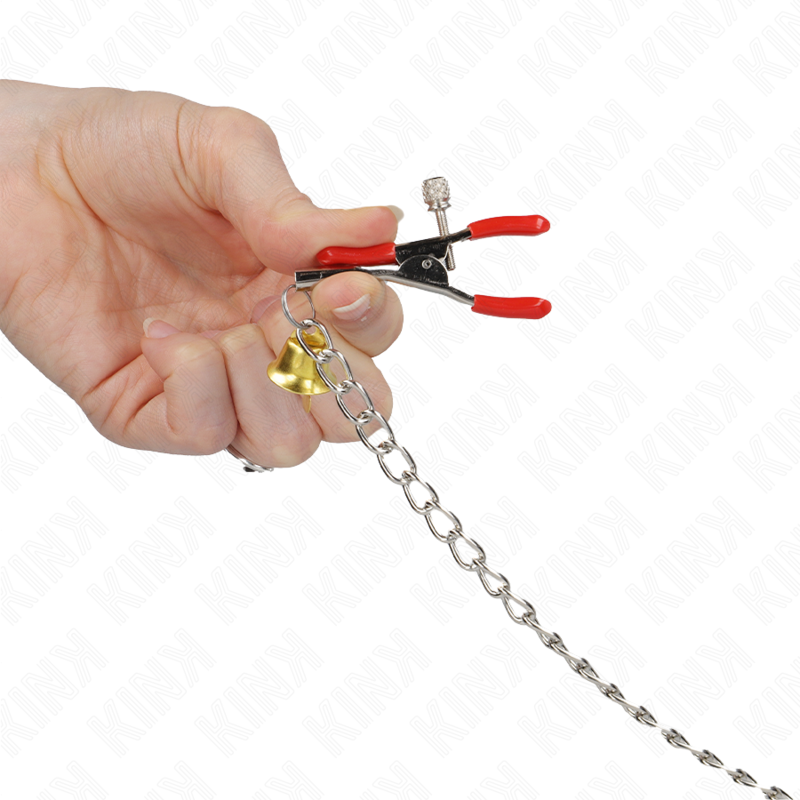 Kink - Pinzas Para Pezones Y Clítoris Rojas Con Cascabel Dorado Y Cadena 30 Cm 3 Kink - Pinzas Para Pezones Y Clítoris Rojas Con Cascabel Dorado Y Cadena 30 Cm - Imagen 3
