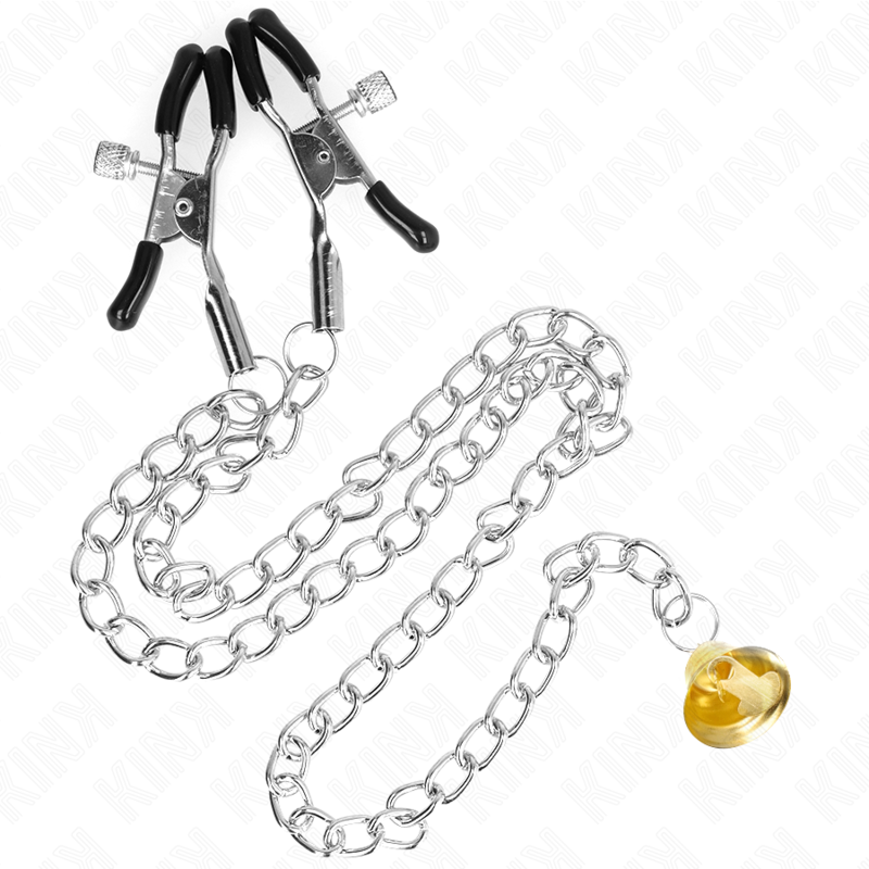 Kink - Pinzas Para Pezones Con Campana Cascabel Dorado Y Cadena 30 Cm 1 Kink - Pinzas Para Pezones Con Campana Cascabel Dorado Y Cadena 30 Cm