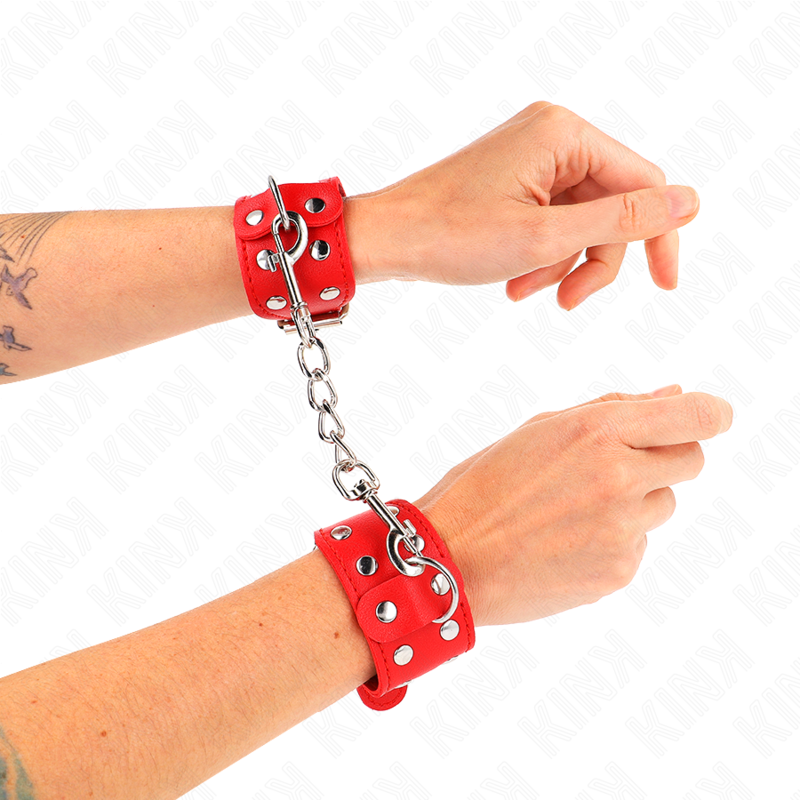 Kink - Muñequeras Con Doble Línea De Tachuelas Ajustable Rojo 3 Kink - Muñequeras Con Doble Línea De Tachuelas Ajustable Rojo - Imagen 3