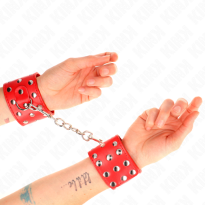 Kink - Muñequeras con Cierre a Presión Lleno de Tachuelas Ajustable Rojo 19-24 Cm X 5.5 Cm