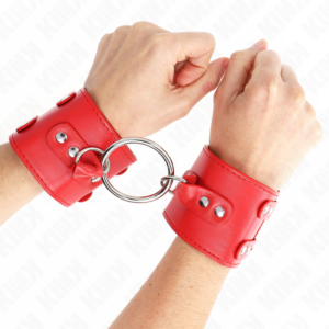 Kink - Muñequeras Fijas con Anilla y Tachuelas Rojo Ajustable 17-22 Cm X 6.5 Cm
