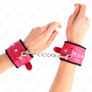 Kink - Muñequeras Forradas Premium Negro con Correa Fucsia Ajustable 17-29 Cm X 6 Cm