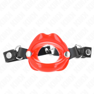 Kink - Mordaza Labial 8 Cm con Correa de Polipiel Rojo 63 X 2 Cm Ajustable 39-58 Cm
