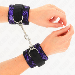 Kink - Muñequeras Cortas de Encaje Terciopelo y Unión de Nylon Violeta/negro 23 X 6.5 Cm