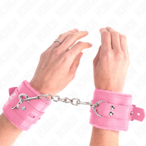 Kink - Muñequeras Forradas con Agujeros Cuadrados Rosa y Correa Rosa Ajustable 17-29 Cm X 6 Cm