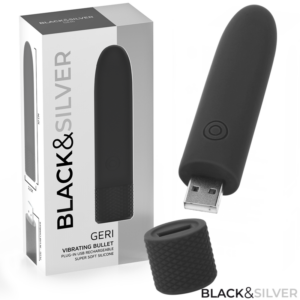 Black & Silver - Geri Bala Vibradora Recargable por Usb 8 Vibraciones Negro 10 X 2.2 Cm