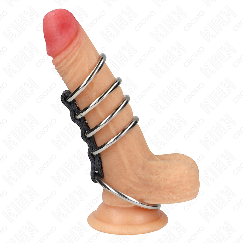 Kink - 5 Anillos Pene 3.7 Cm A 5 Cm Metal Conectados Por Cuero 2 Kink - 5 Anillos Pene 3.7 Cm A 5 Cm Metal Conectados Por Cuero - Imagen 2
