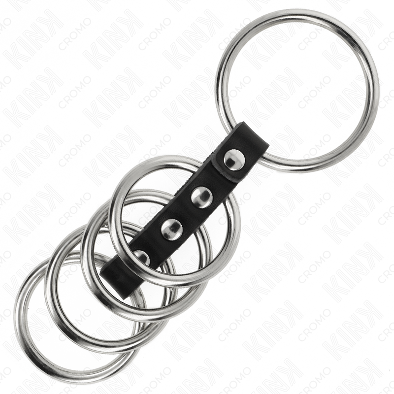 Kink - 5 Anillos Pene 3.7 Cm A 5 Cm Metal Conectados Por Cuero 4 Kink - 5 Anillos Pene 3.7 Cm A 5 Cm Metal Conectados Por Cuero - Imagen 4