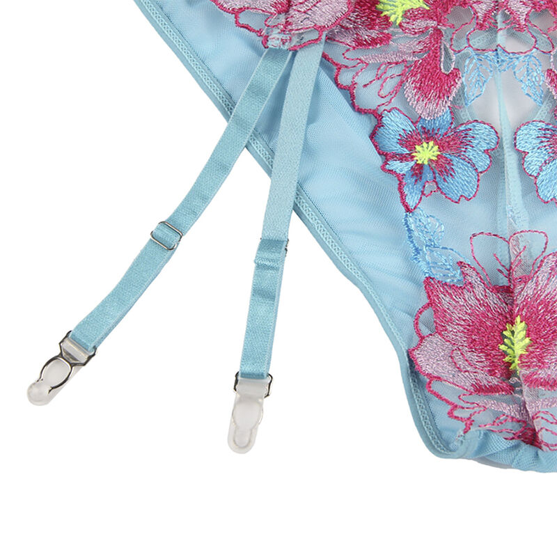 Subblime - 954109 Sujetador + Panties Con Liguero Diseño Floral Azul 6 Subblime - 954109 Sujetador + Panties Con Liguero Diseño Floral Azul - Imagen 6