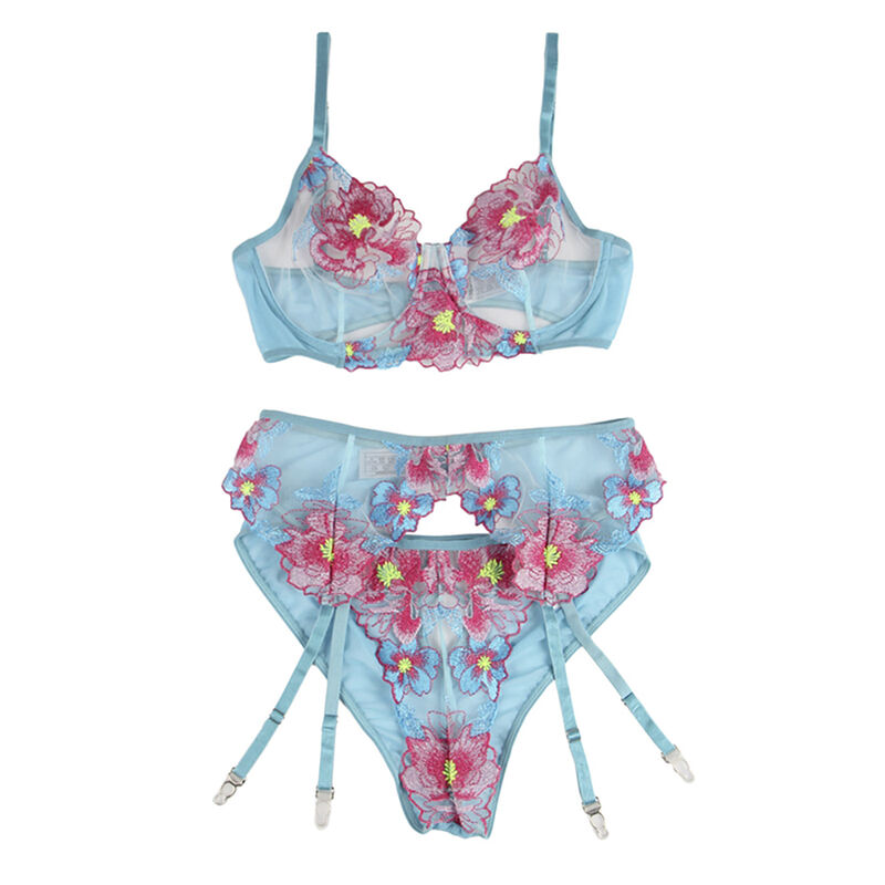 Subblime - 954109 Sujetador + Panties Con Liguero Diseño Floral Azul 5 Subblime - 954109 Sujetador + Panties Con Liguero Diseño Floral Azul - Imagen 5
