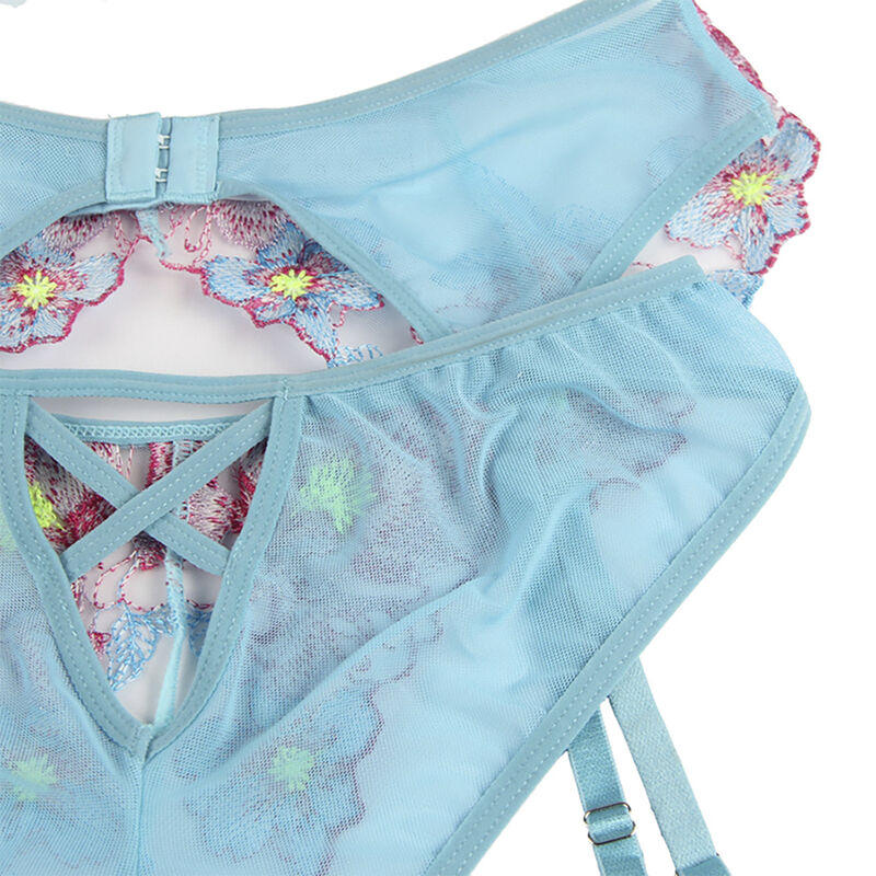 Subblime - 954116 Sujetador + Panties Con Liguero Diseño Floral Azul 7 Subblime - 954116 Sujetador + Panties Con Liguero Diseño Floral Azul - Imagen 7