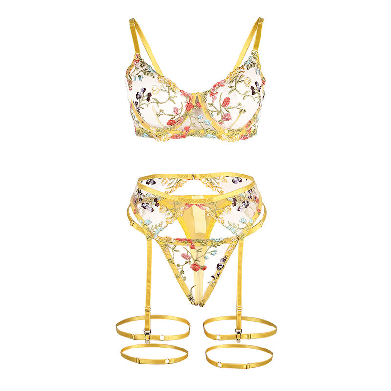 Subblime - 954345 Sujetador + Tanga + Ligueros Diseño Floral Amarillo 6 Subblime - 954345 Sujetador + Tanga + Ligueros Diseño Floral Amarillo - Imagen 6