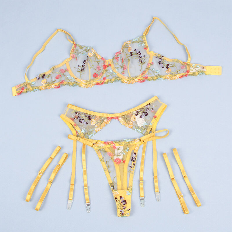 Subblime - 954345 Sujetador + Tanga + Ligueros Diseño Floral Amarillo 7 Subblime - 954345 Sujetador + Tanga + Ligueros Diseño Floral Amarillo - Imagen 7