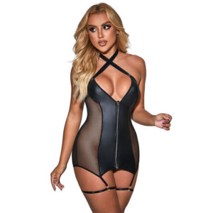 Subblime - 954444 Vestido Sexy de Rejilla Cuero Negro