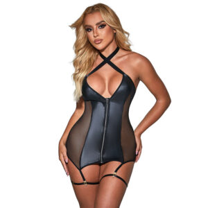 Subblime - 954451 Vestido Sexy de Rejilla Cuero Negro