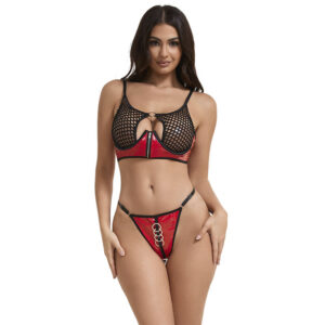 Subblime - 955533 Conjunto Sujetador con Cremallera de Malla de Charol Rojo