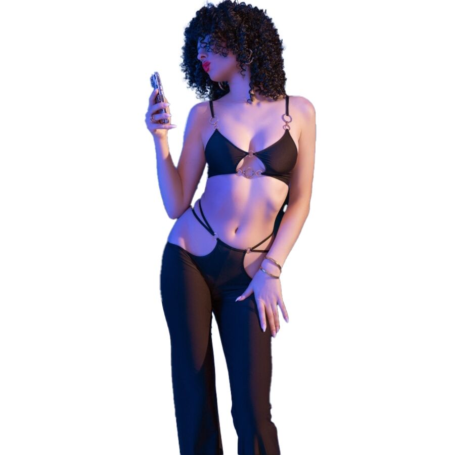 Chilirose - Cr 4851 Set Top Negro Y Leggins Con Complementos Dorados 4 Chilirose - Cr 4851 Set Top Negro Y Leggins Con Complementos Dorados - Imagen 4