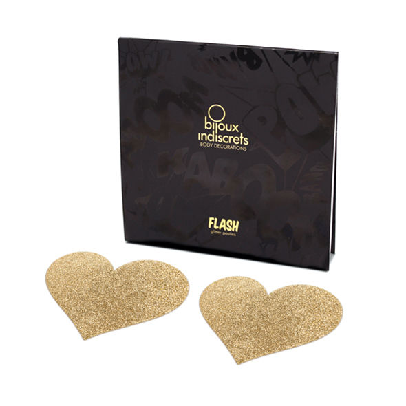 Bijoux - Indiscrets Pezoneras Flash Corazón Dorado 2 Bijoux - Indiscrets Pezoneras Flash Corazón Dorado - Imagen 2