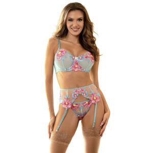 Subblime - 957643 Conjunto Sujetador y Liguero con Bordados de Flores Rosas