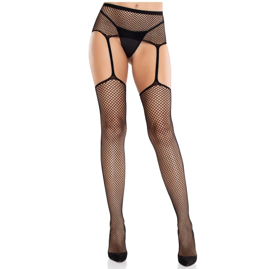 Leg Avenue - Medias De Encaje Con Cruz Y Portaligas Negro 1 Leg Avenue - Medias De Encaje Con Cruz Y Portaligas Negro