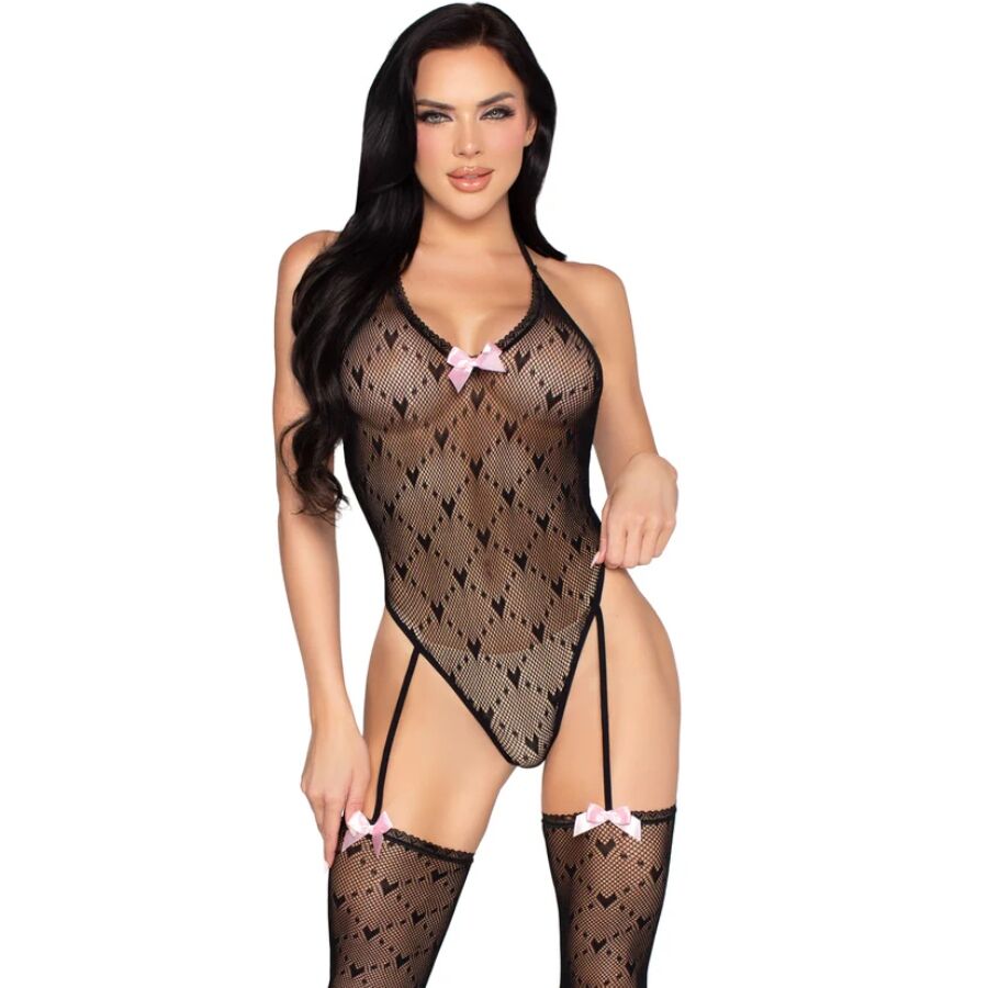 Leg Avenue - 89360 Body Con Liguero Y Espalda Abierta Negro 1 Leg Avenue - 89360 Body Con Liguero Y Espalda Abierta Negro