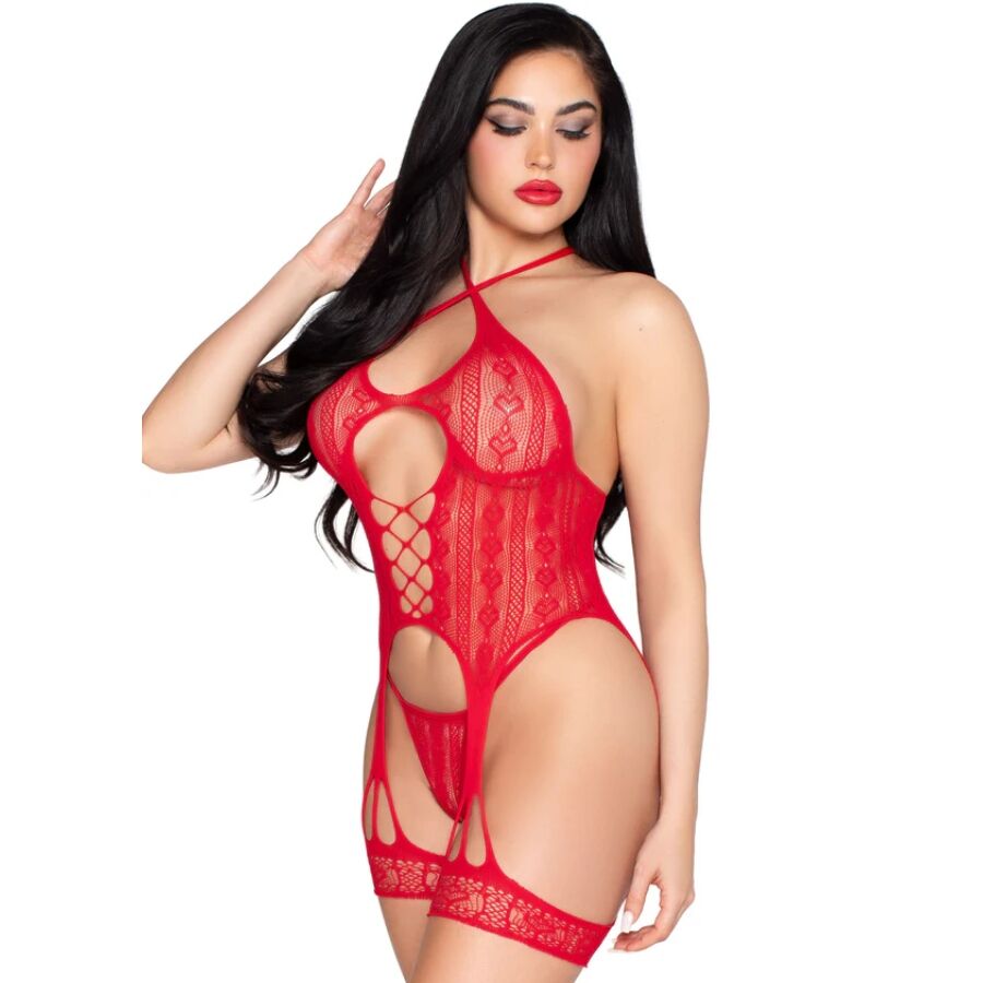 Leg Avenue - 89338 Set Body Abierto Con Liguero + Tanga De Encaje Rojo 2 Leg Avenue - 89338 Set Body Abierto Con Liguero + Tanga De Encaje Rojo - Imagen 2