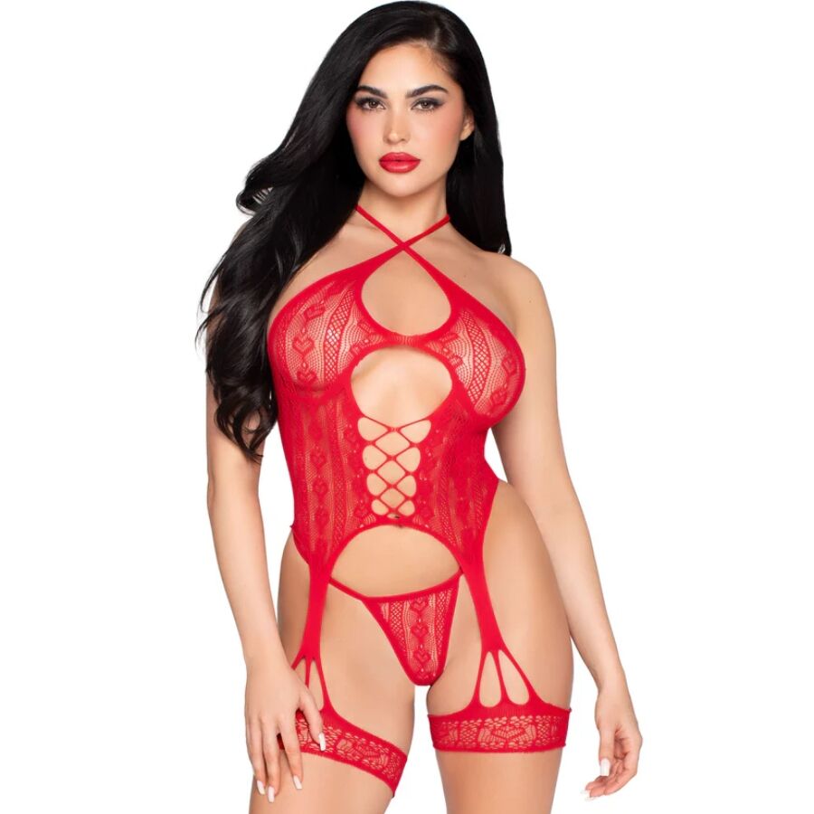 Leg Avenue - 89338 Set Body Abierto Con Liguero + Tanga De Encaje Rojo 1 Leg Avenue - 89338 Set Body Abierto Con Liguero + Tanga De Encaje Rojo