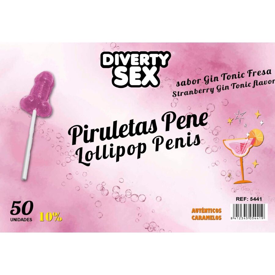 Diablo Goloso - 50 Piruletas Pene Gin Tonic Fresa 10% Alcohol 1 Diablo Goloso - 50 Piruletas Pene Gin Tonic Fresa 10% Alcohol