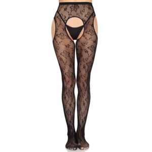 Leg Avenue - 1967 Medias de Liguero con Red de Flores Negro