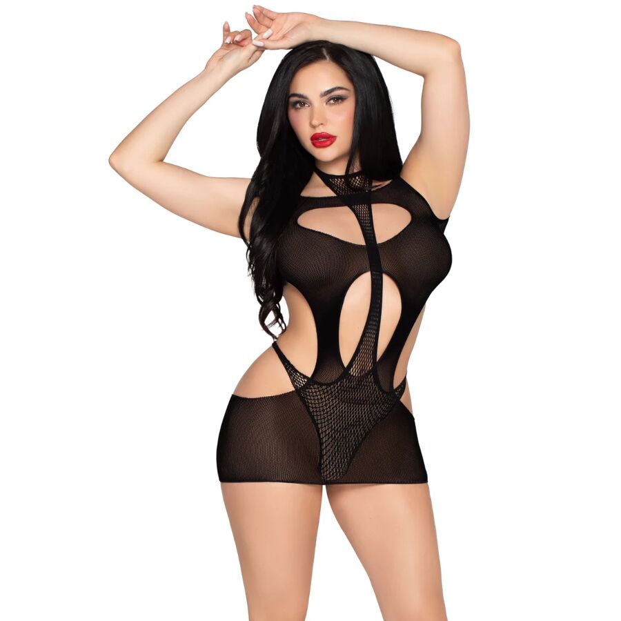 Leg Avenue - 81680 Mini Vestido Opaco Y Teddy Halter Negro 2 Leg Avenue - 81680 Mini Vestido Opaco Y Teddy Halter Negro - Imagen 2