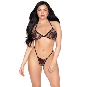 Leg Avenue - 86147 Top de Bra de Red y Panty G-String Negro