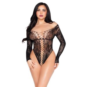 Leg Avenue - 89370 Teddy de Red y Encaje Negro