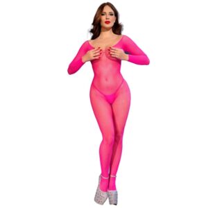 Chilirose - Cr 4894 Bodystocking Malla Rosa Neon