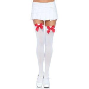 Leg Avenue - Medias Nylon Blanco y Lazo Rojo