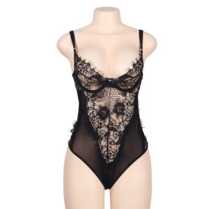 Subblime - Teddy Encaje Floral y con Flecos Negro Talla Grande